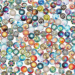 PandaHall Elite 200pcs Printed Glass Cabochons 12mm Mosaic Printed Half Round Glass Dome Cabochons Tiles Kaleidoscope Flower Pattern Glass Beads Mosaic Tile for Photo Pendant Jewelry Making Scrapbooking