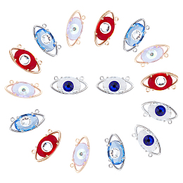 SUNNYCLUE 1 Box 16Pcs 4 Colors Evil Eye Connectors Colorful Rhinestone Glass Eye Links Charms Bulk Brass Lucky Pendants Golden Silver Plated for Jewelry Making Charms Bracelets Crafts Supplies