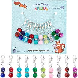 NBEADS 10 Pcs Glass Bead Stitch Markers, Alloy Enamel Crochet Stitch Marker Charms Locking Stitch Marker for Knitting Weaving Sewing Accessories Quilting Jewelry Making