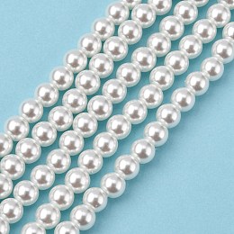 Eco-Friendly Glass Pearl Beads, Pearlized, Round, Ghost White, 6mm, Hole: 1.2~1.5mm, about 68pcs/Strand, 16''(40.64cm)