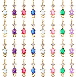 SUPERFINDINGS 32Pcs 8 Colors Teardrop Cubic Zirconia Links Connectors Light Gold CZ Micro Pave Links 17x3mm Flower Glass Gemstone Links Charms for Bracelets Charm Bead Jewelry Making, Hole: 1.5mm