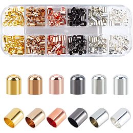 PandaHall Elite 300pcs Cord End Cap, 6 Colors Leather Ends Caps Brass Column End Cap Terminators Cord with 1mm Hole Stopper Spacer Beads for Tassel Charms Art Crafts Earring Jewelry Making, 6x4mm
