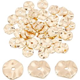 PandaHall Elite 50PCS 14k Gold Plated Spacer Beads, 8mm Flat Round Metal Beads Brass Wavy Disc Beads Jewelry Loose Beads for DIY Bracelet Necklace Earring Craft Supplies, Hole: 1.2mm