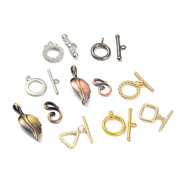 ARRICRAFT Brass Toggle Clasps, Mixed Shapes, Mixed Color, Bra: 5~16x10~25x2~4mm, Hole: 1.2~2.5mm, Ring: about 14.5~32.5x13~15x1.5~5.5mm, Hole: 1.2~5x1.2~3mm.