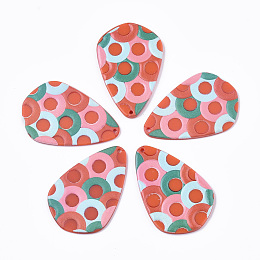 Honeyhandy Cellulose Acetate(Resin) Pendants, 3D Printed, Teardrop, Circle Pattern, Colorful, 42x28x2~3mm, Hole: 1.6mm