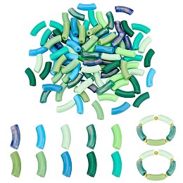 PandaHall Elite 100Pcs 10 Style Opaque Acrylic Beads, Curved Tube, Mixed Color, 34.5~35x13~13.5x11~11.5mm, Hole: 3.5~4mm, 10pcs/style