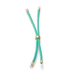 Honeyhandy Nylon Twisted Cord Bracelet Making, Slider Bracelet Making, with Eco-Friendly Brass Findings, Round, Golden, Medium Turquoise, 8.66~9.06 inch(22~23cm), Hole: 2.8mm, Single Chain Length: about 4.33~4.53 inch(11~11.5cm)