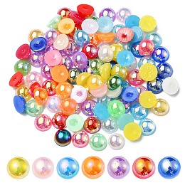 Honeyhandy ABS Imitation Pearl Cabochons, AB Color Plated, Dome/Half Round, Mixed Color, 6x3mm