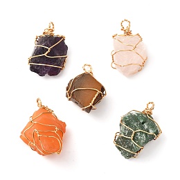 Honeyhandy Rough Raw Natural Mixed Stone Pendants, with Real 18K Gold Plated Eco-Friendly Copper Findings, Nuggets, 24~30x17~21x12~16mm, Hole: 1.8~3mm