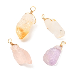 Honeyhandy Natural Mixed Gemstone Pendants, with Real 18K Gold Plated Eco-Friendly Copper Wire, Nuggets, 21~41.5x7.5~15x4.5~14mm, Hole: 3~3.5mm