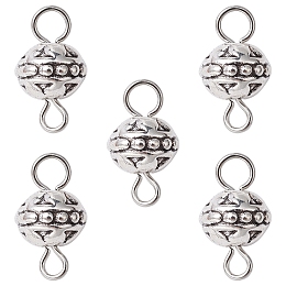 Honeyhandy Tibetan Style Alloy Connector Charms, Round Links with Iron Double Loops, Antique Silver, 14x8mm, Hole: 2mm