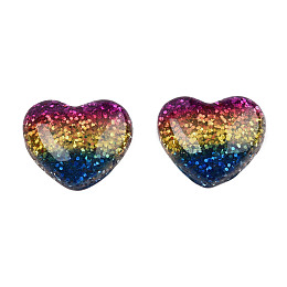 Honeyhandy Resin Cabochons, with Glitter Powder, Heart, Colorful, 13.5x16x4.5mm