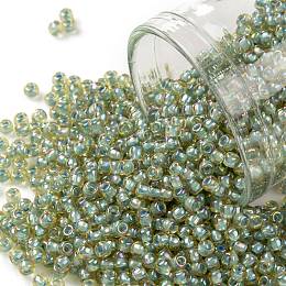 TOHO Round Seed Beads, Japanese Seed Beads, (1848) Blue Mint Lined Light Topaz Rainbow, 11/0, 2.2mm, Hole: 0.8mm, about 1110pcs/10g