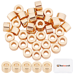 Beebeecraft 50Pcs/Box Flat Round Spacer Beads 18K Gold Plated Column Spacers Loose Beads Rondelle Tube Beads for DIY Bracelet Earring Necklace