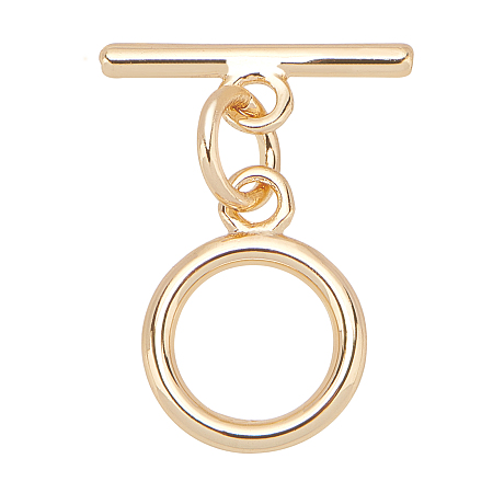 BENECREAT Brass Toggle Clasps, with Jump Rings, Nickel Free, Ring, Real 18K Gold Plated, Ring: 12x9x1.5mm, Hole: 1.2mm, Bar: 12.5x1.5mm, Hole: 1.2mm, Jump Ring: 5x0.8mm; 10sets/box