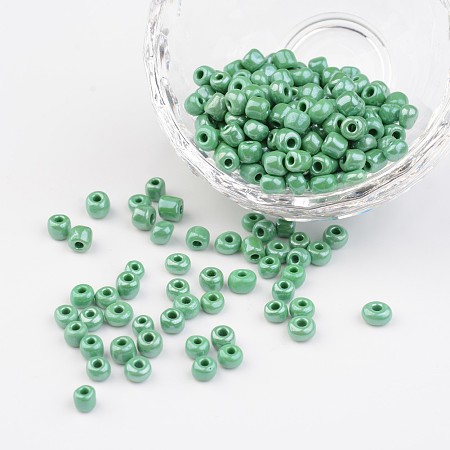 Honeyhandy 6/0 Opaque Colors Lustered Round Glass Seed Beads, Medium Sea Green, Size: about 4mm in diameter, hole:1.5mm, about 495pcs/50g