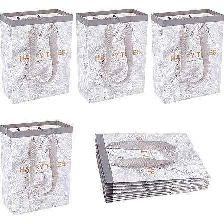 NBEADS 10 Pcs Marble Paper Bags, 7.8x5.8x3 Marble Kraft Paper Shopping Gift Packaging Bags with Handle Reusable Carrier Bag with Word Happy Times for Christmas Birthday Wedding Party