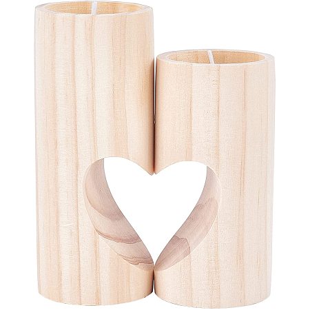 CHGCRAFT Set of 2 Tea Light Candle Holders Decorative Wood Tealight Candle Romantic Holder Unity Heart Pedestal for Home Decoration