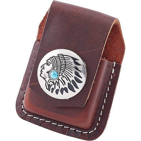 GORGECRAFT 76 MM Long Leather Lighter Pouch Lighter Belt Sheath with Alloy Snap Button for Belt Lighter (Coconut Brown)
