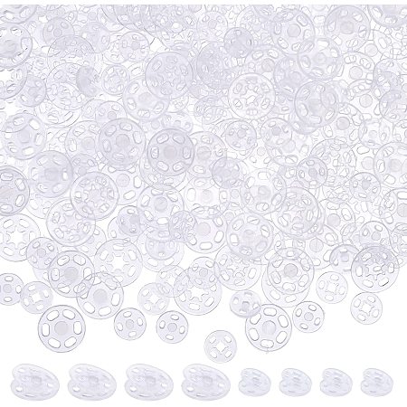 NBEADS 200 Pairs 2 Styles Resin Clear Snap Fasteners Buttons, 在Transparent Round Press Buttons Invisible Sewing on Snaps for Bags, Shirts, Clothing, DIY Craft