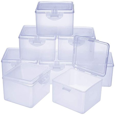 Arricraft 8 pcs Clear Plastic Beading Storage Container Box, Rectangle Boxes with Hinged Lid for Beads Jewelry Nail Art Small Items Craft Findings