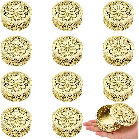 CHGCRAFT 12Pcs Round Candy Boxes Wedding Favor Boxes Gold Hollow Pattern Storage Boxes Flower Gift Boxes for Wedding Shower Christmas Birthday Party Decor Container, 7.3x3.2cm