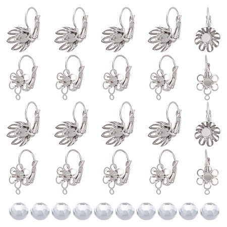 DICOSMETIC 20Pcs Stainless Steel Cabochon Earring Setting Flower Shape Leverback Earring Making Kits Leverback Earring Settings and Rhinestone Cabochons for DIY Jewelry Making