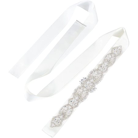 FINGERINSPIRE Ivory Bridal Sash-Wedding Dress Sash Belt Handmade Wedding Belt with Rhinestone Crystal 110 Inch length Ribbon Belt for Wedding Dress/Formal Dress/Performance Wear