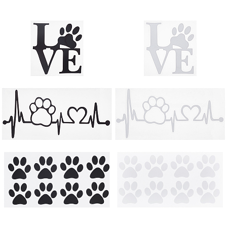 SUPERFINDINGS 6 Sheets 3 Styles Cat Paw Car Decals Heartbeat Pattern Sticker 2 Colors PET Decoration Sticker Word LOVE Car Stickers for Decorating Cars Window Laptops Luggage Sticker