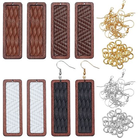 OLYCRAFT 108pcs Leather Wood Earring Pendants Rectangle Vintage Wood Earring Charms Cowhide Leather Wood Jewelry Findings Dangle Earring Making Kit for Jewelry Making - Saddle Brown/White/Black/Camel