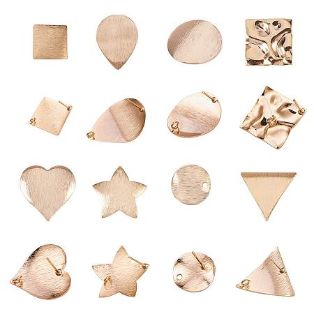 PandaHall Elite 16 pcs 8 Styles Brass Earrings Posts Earring Pin Post with Loop for DIY Earring Making, Golden