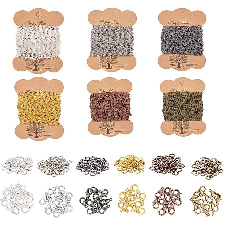 PandaHall Elite Necklace Chains 6 Color Link Cable Chain Necklace with 120pcs Lobster Clasps, 300pcs Jump Rings Bulk for Jewelry Chain Making, 196ft/ 65yards Long