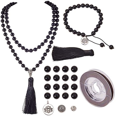 SUNNYCLUE DIY 1 Set 108 Malaysia Jade Gemstone Mala Beads/Buddha Beaded Necklace Jewelry Making Kit - Make 1 Hand Knotted Prayer Tassel Pendant Necklace & 1 Adjustable Mala Wrap Beaded Bracelet