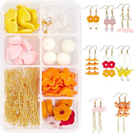 SUNNYCLUE 1 Box DIY Make 8 Pairs Flower Earring Making Kits Flower Acrylic Charms Pendants Teardrop Glass Beads Jewellery Findings for Women Adults Earring Jewelry Making Crafts