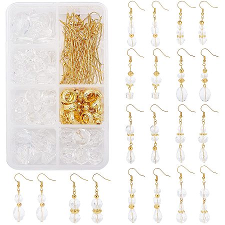 SUNNYCLUE 1 Box DIY 10 Pairs Clear Glass Earrings Jewelry Making Kit Transparent Glass Beads Plastic Spacer Beads with Brass Earring Hooks for DIY Glass Dangle Earrings Making