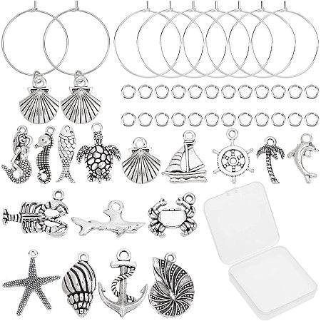 SUNNYCLUE 1 Box 16 Sets Ocean Theme Wine Glass Charms Identifiers Markers Tags Alloy Sea Animal Pendants & 16Pcs Ring Charm & 40Pcs Jump Ring for DIY Jewelry Making Party Favors Decorations