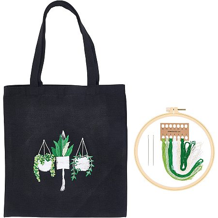 NBEADS Canvas Tote Bag Embroidery Kit, Beginner Personalized Canvas Bag Stitch Kits with Pattern Including Embroidery Bag, Bamboo Embroidery Hoops, Needle and Color Threads for DIY Crafts