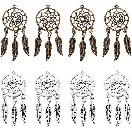 NBEADS 16 Pcs Dream Catcher Charms, Tibetan Style Native American Jewelry Supplies, Tribal Feather Beads Charms for Necklace Bracelet Earring Making Western jewelry