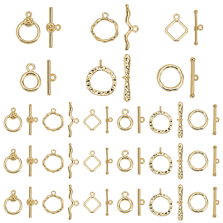PandaHall Elite 24 Sets 6 Style Alloy Toggle Clasps, Cadmium Free & Nickel Free & Lead Free, Rhombus & Ring & Oval, Real 18K Gold Plated, 4 sets/color