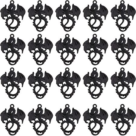 SUNNYCLUE 1 Box 50Pcs Dragon Charms Flying Dragon Charm Tibetan Style Electroplated Black Dragon Pterosaur Animal Charms for Jewelry Making Charm Courage Earrings Necklace Bracelet DIY Supplies Adult
