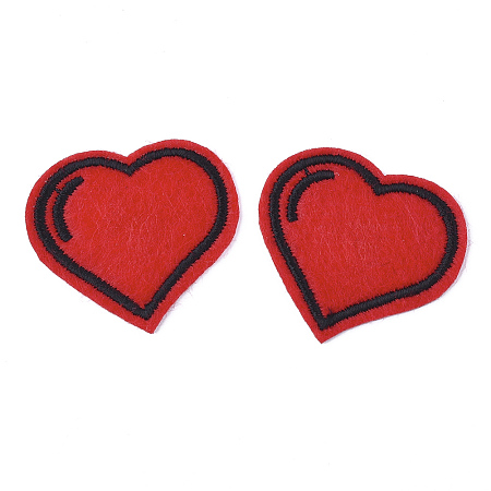 Arricraft Computerized Embroidery Cloth Iron On Patches, Costume Accessories, Appliques, Heart, Red, 34x37x1mm