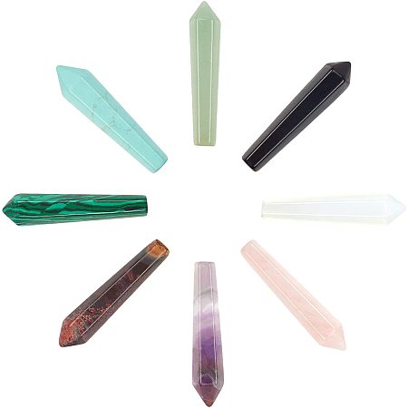 NBEADS 8 Pcs Single Point Stones Healing Crystal Beads Gemstone Bullet Pointed Beads Crystals and Healing Stones 6 Faceted Reiki Chakra Stones Meditation Therapy