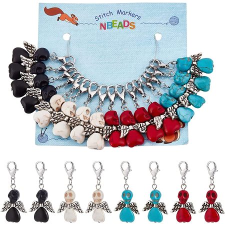 NBEADS 24 Pcs Skull Stitch Markers, Synthetic Turquoise Crochet Stitch Marker Charms Angel Alloy Stitch Marker Knitting DIY Gift for Knitting Sewing Accessories Halloween Jewelry Making