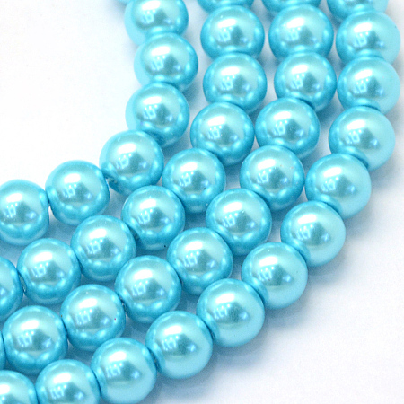 Baking Painted Pearlized Glass Pearl Round Bead Strands, Cyan, 4~5mm, Hole: 1mm; about 210pcs/strand, 31.4 inches