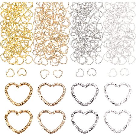 AHANDMAKER 320 Pcs Twist Open Jump Rings, 4 Colors Heart Shape Jump Ring Light Gold Platinum Rings Connectors Jewelry Findings for Bracelet Necklace Earring Keychain Link Jewelry Making, 11.5x14x1mm