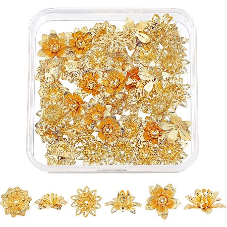 SUPERFINDINGS 36Pcs 3 Style Brass Flower Bead Caps Golden 3D Multi-Petal Flower Bead End Caps 14mm 16mm Metal Beads Spacers for Jewelry DIY Necklace Bracelet Making,Hole: 1mm