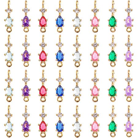 SUPERFINDINGS 32Pcs 8 Colors Teardrop Cubic Zirconia Links Connectors Light Gold CZ Micro Pave Links 17x3mm Flower Glass Gemstone Links Charms for Bracelets Charm Bead Jewelry Making, Hole: 1.5mm