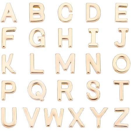 PandaHall Elite 26 Style Alphabet Letter Beads, A-Z Letter Charms Capital Letter Beads Brass Initial Charms 14K Gold Plated Pendants for Meaningful Gift Bracelet Jewelry Making