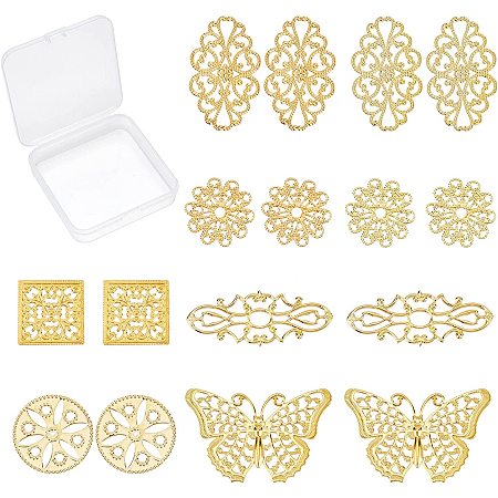 SUNNYCLUE 1 Box 80Pcs 8 Styles Filigree Connector Charms Gold Flower Butterfly Round Joiners Links Embellishments Wrap Pendants for Jewelry Making Charms Hairpin Headwear Earrings Findings