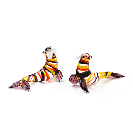 Honeyhandy Handmade Lampwork Home Decorations, 3D Sea Lion Ornaments for Gift, Purple, 59~60x24.5~27x36~37.5mm